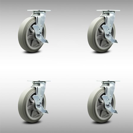 Service Caster 8 Inch SS Thermoplastic Rubber Caster Set with Ball Bearings & Brake/Swivel Lock SCC-SS30S820-TPRBF-TLB-BSL-4